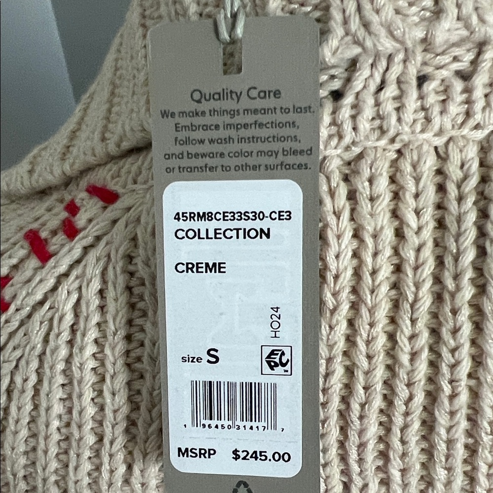 Hudson Jeans Cream V-Neck Sweater with Red Details - Picture 3 of 4